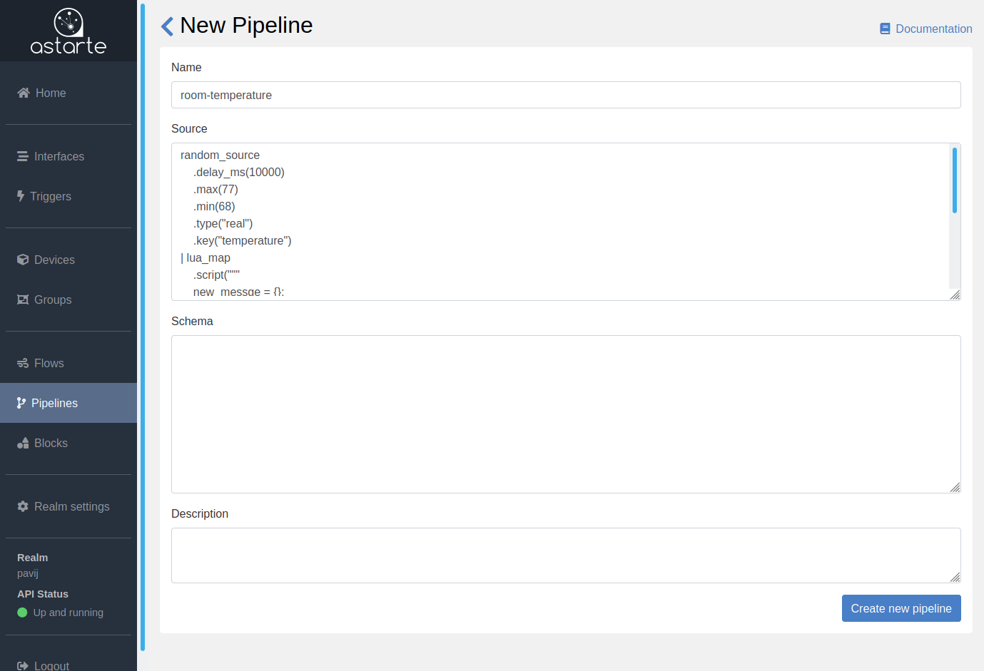 Pipeline definition with source